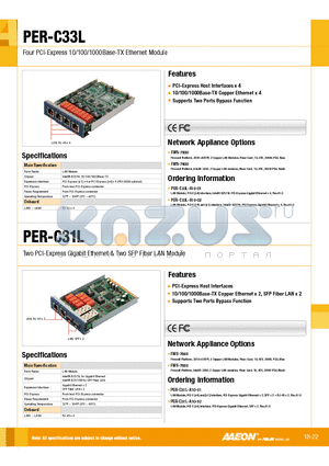 PER-C33L datasheet - Four PCI-Express 10/100/1000Base-TX Ethernet Module