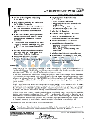 TL16C550A datasheet - ASYNCHRONOUS COMMUNICATIONS ELEMENT