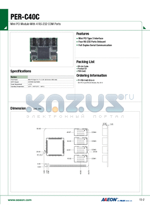 PER-C40C datasheet - Mini PCI Module With 4 RS-232 COM Ports