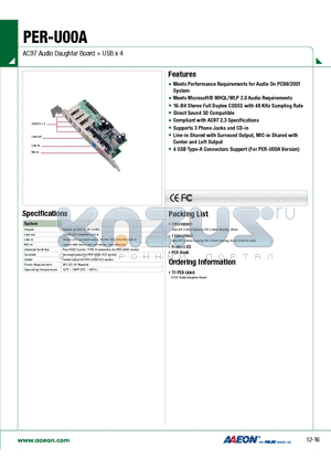 PER-U00A datasheet - Meets Performance Requirements for Audio On PC99/2001 System