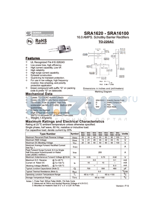 SRA1630 datasheet - 16.0 AMPS. Schottky Barrier Rectifiers