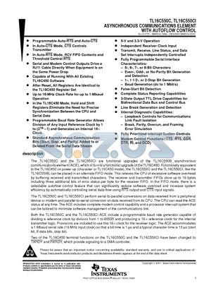 TL16C550C datasheet - ASYNCHRONOUS COMMUNICATIONS ELEMENT WITH AUTOFLOW CONTROL