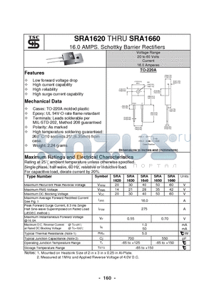 SRA1660 datasheet - 16.0 AMPS. Schottky Barrier Rectifiers