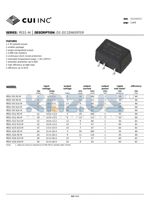 PES1-S12-S12-M datasheet - DC-DC CONVERTER