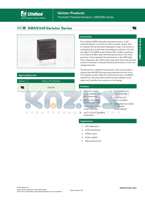 SMOV34S461MP datasheet - The Littelfuse SMOV thermally protected varistor is a self-protected device.