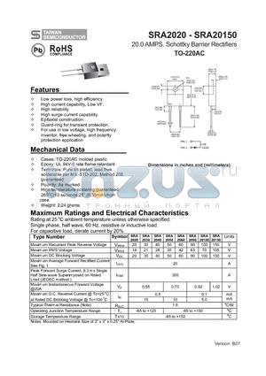 SRA20100 datasheet - 20.0 AMPS. Schottky Barrier Rectifiers