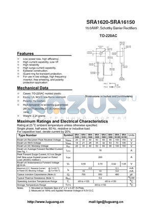 SRA1690 datasheet - 16.0AMP. Schottky Barrier Rectifiers