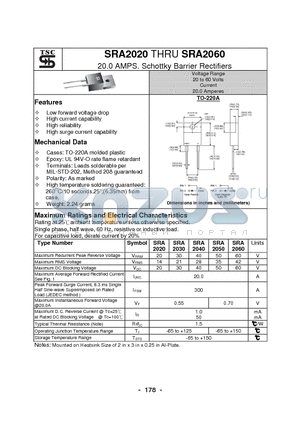 SRA2030 datasheet - 20.0 AMPS. Schottky Barrier Rectifiers