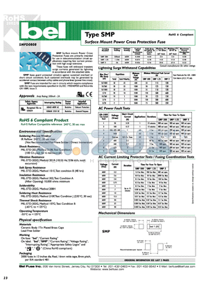 SMP1.25 datasheet - SURFACE MOUNT POWER CROSS PROTECTION FUSE