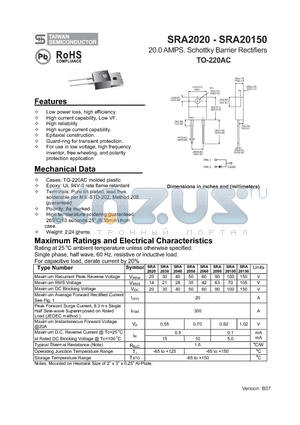 SRA2030 datasheet - 20.0 AMPS. Schottky Barrier Rectifiers