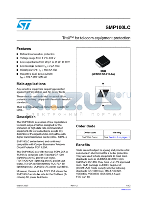 SMP100LC-320 datasheet - Trisil for telecom equipment protection