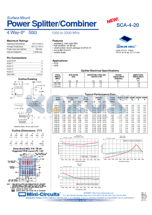 SCA-4-20 datasheet - Power Splitter/Combiner 4 Way-0` 50 1000 to 2000 MHz