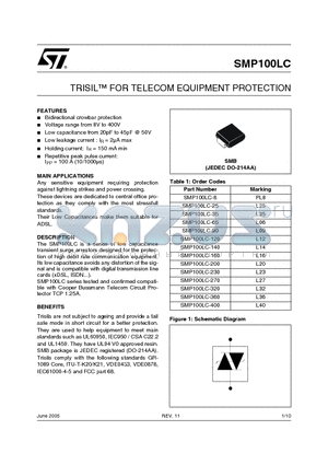 SMP100LC-35 datasheet - TRISILTM FOR TELECOM EQUIPMENT PROTECTION