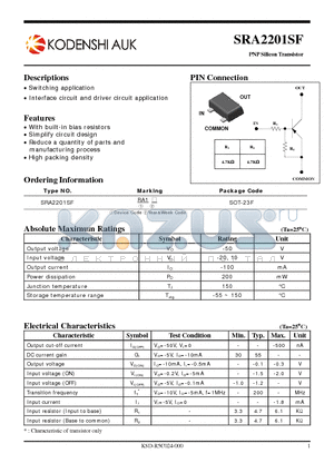 SRA2201SF datasheet - PNP Silicon Transistor