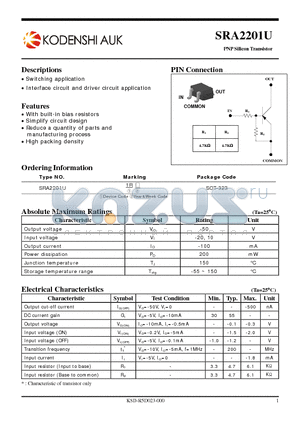 SRA2201U datasheet - PNP Silicon Transistor