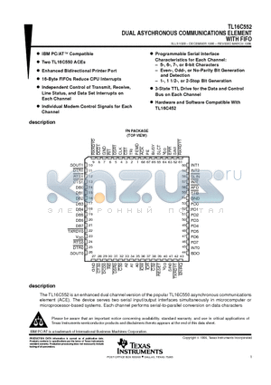 TL16C552FN datasheet - DUAL ASYCHRONOUS COMMUNICATIONS ELEMENT WITH FIFO