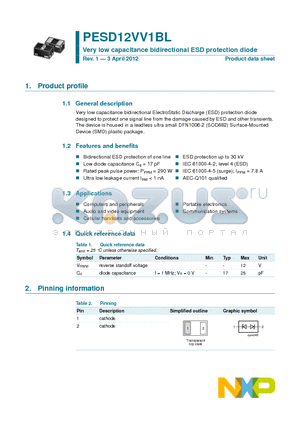 PESD12VV1BL datasheet - Very low capacitance bidirectional ESD protection diode