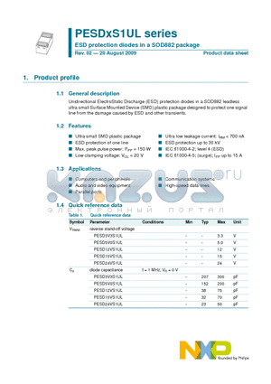 PESD15VS1UL datasheet - ESD protection diodes in a SOD882 package