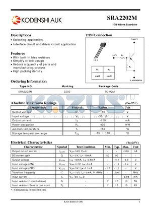 SRA2202M datasheet - PNP Silicon Transistor