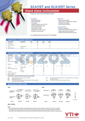 SCA115T datasheet - Stand Alone Inclinometer