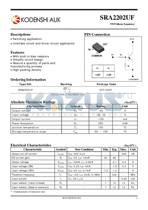 SRA2202UF datasheet - PNP Silicon Transistor