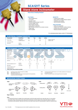 SCA121T datasheet - Stand Alone Inclinometer