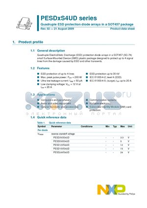 PESD15VS4UD datasheet - Quadruple ESD protection diode arrays in a SOT457 package