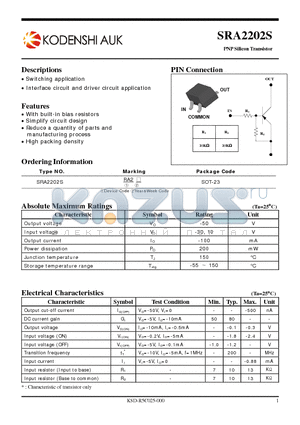 SRA2202S datasheet - PNP Silicon Transistor