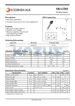 SRA2203 datasheet - PNP Silicon Transistor