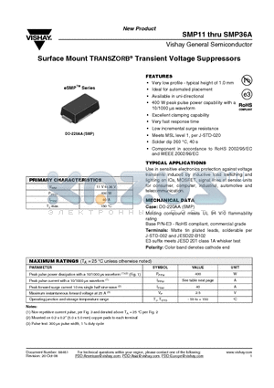 SMP11A-E3/84A datasheet - Surface Mount TRANSZORB^ Transient Voltage Suppressors