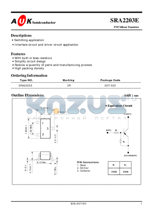 SRA2203E datasheet - PNP Silicon Transistor