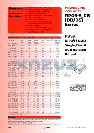 RP03-123.3SB datasheet - 3 Watt DIP24 & SMD, Single, Dual & Dual Isolated Output