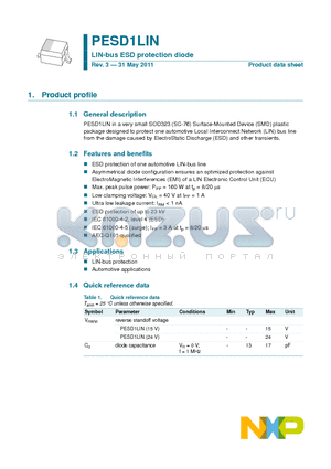 PESD1LIN datasheet - LIN-bus ESD protection diode ESD protection of one automotive LIN-bus line