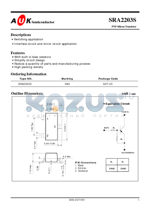 SRA2203S datasheet - PNP Silicon Transistor