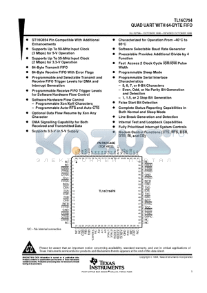 TL16C754 datasheet - QUAD UART WITH 64-BYTE FIFO