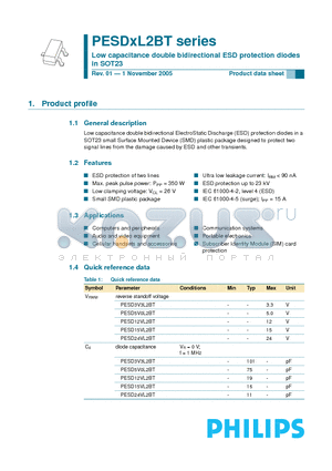 PESD24VL2BT datasheet - Low capacitance double bidirectional ESD protection diodes in SOT23