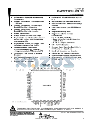 TL16C754B datasheet - QUAD UART WITH 64-BYTE FIFO