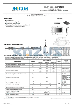 SMP1240 datasheet - 12 A Surface Mount Schottky Barrier Rectifiers