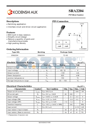 SRA2204 datasheet - PNP Silicon Transistor