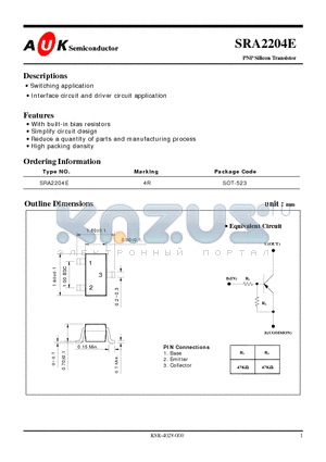 SRA2204E datasheet - PNP Silicon Transistor