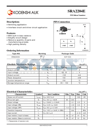 SRA2204E datasheet - PNP Silicon Transistor