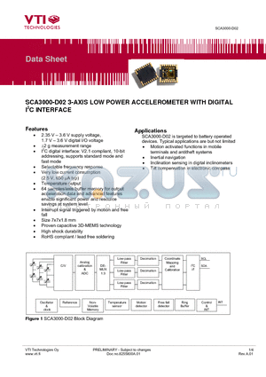 SCA3000-D02 datasheet - 3-AXIS LOW POWER ACCELEROMETER WITH DIGITAL I2C INTERFACE