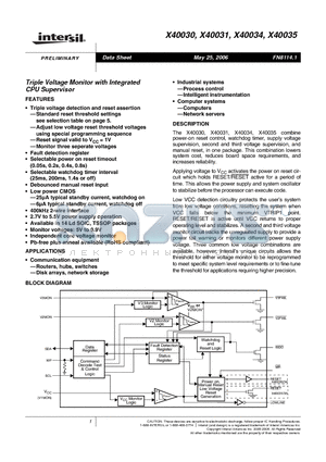 X40030S14IZ-B datasheet - Triple Voltage Monitor with Integrated CPU Supervisor
