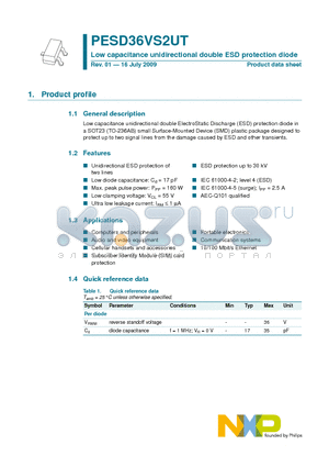 PESD36VS2UT datasheet - Low capacitance unidirectional double ESD protection diode