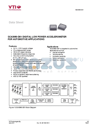 SCA3060-D01 datasheet - DIGITAL LOW POWER ACCELEROMETER FOR AUTOMOTIVE APPLICATIONS