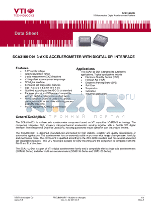 SCA3100-D01 datasheet - 3-AXIS ACCELEROMETER WITH DIGITAL SPI INTERFACE