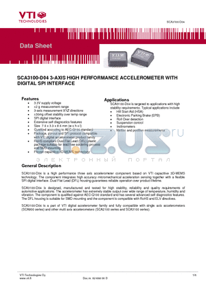 SCA3100-D04 datasheet - 3-AXIS HIGH PERFORMANCE ACCELEROMETER WITH DIGITAL SPI INTERFACE