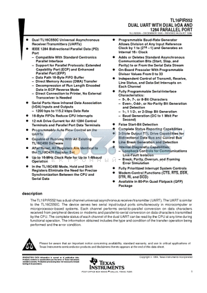 TL16PIR552 datasheet - DUAL UART WITH DUAL IrDA AND 1284 PARALLEL PORT