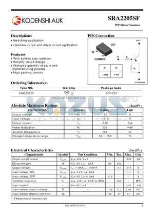 SRA2205SF datasheet - PNP Silicon Transistor