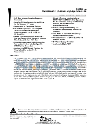 TL16PNP200 datasheet - STANDALONE PLUG-AND-PLAY (PnP) CONTROLLER